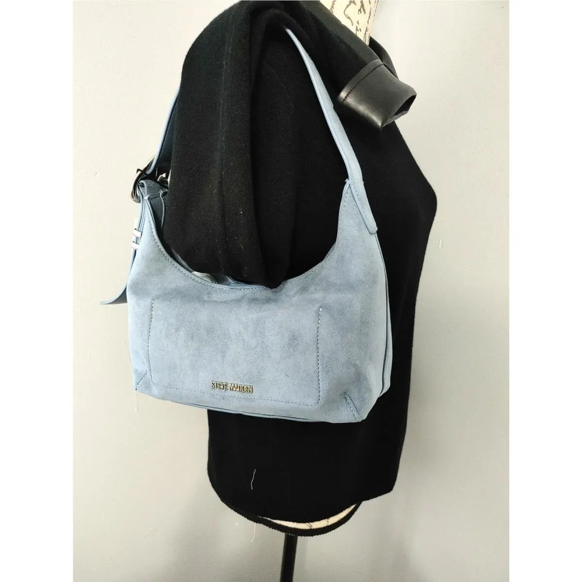 Women`s Steve Madden Light Blue Suede Hobo Shoulder Bag One Size