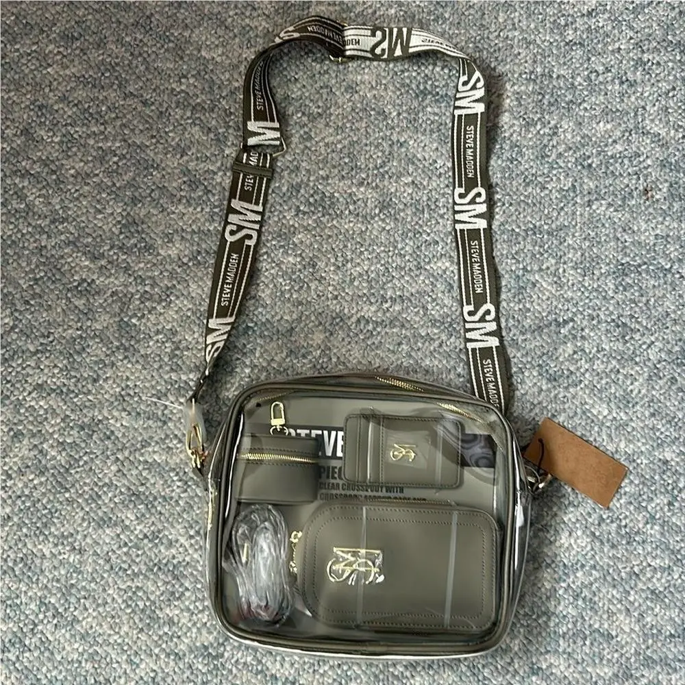Steve Madden 4 Piece Set Clear Crossbody w Phone Earbud Card Case