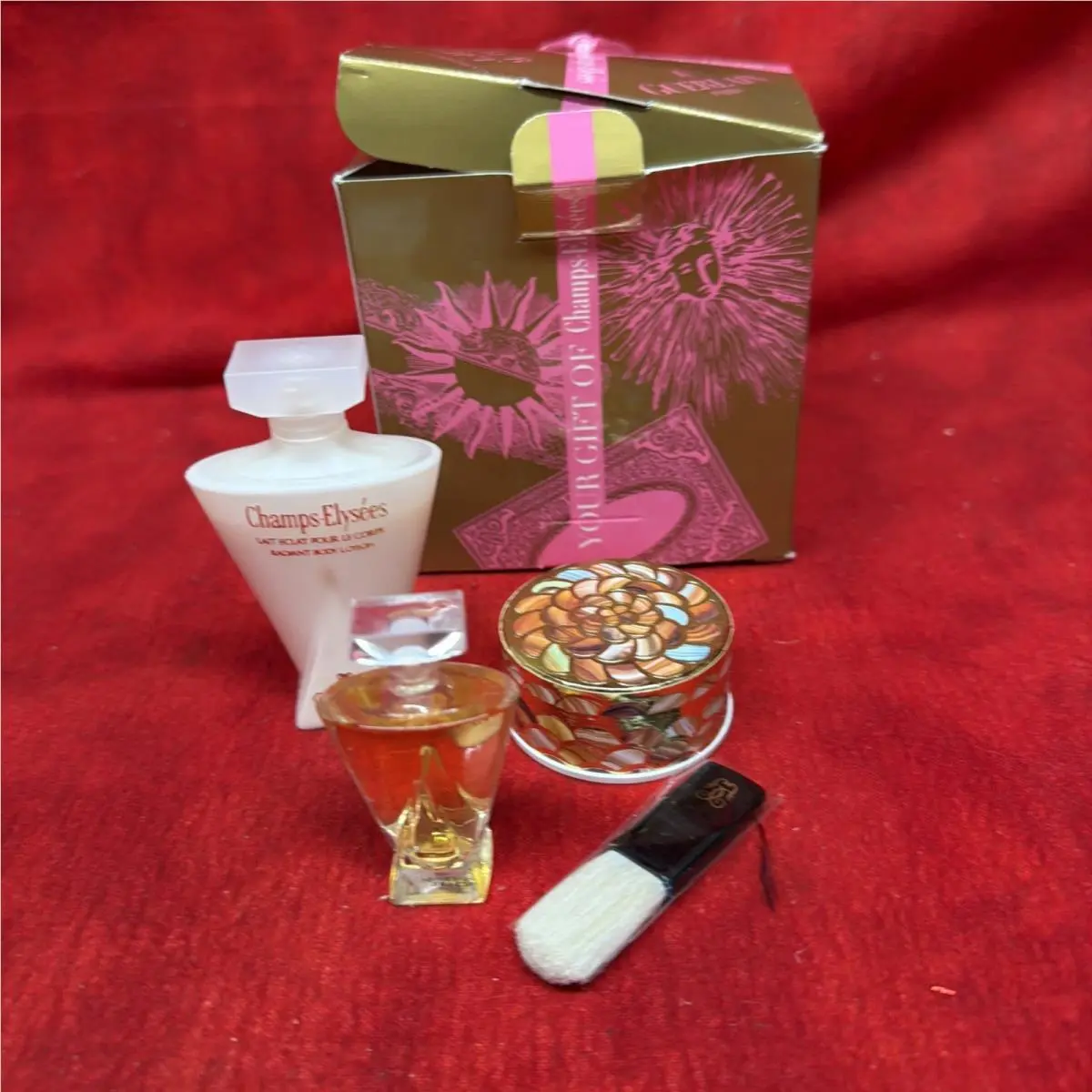 Guerlain Champs-elysees Gift Set Perfume Bottle Body Lotion Powder Pearls
