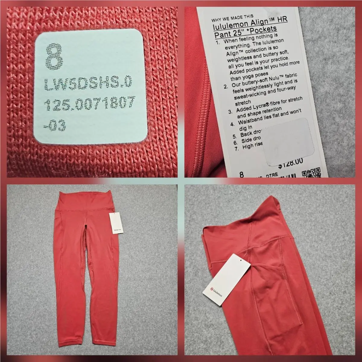 Lululemon Align Pant High Rise Desert Red Women`s Size 8 Pocket
