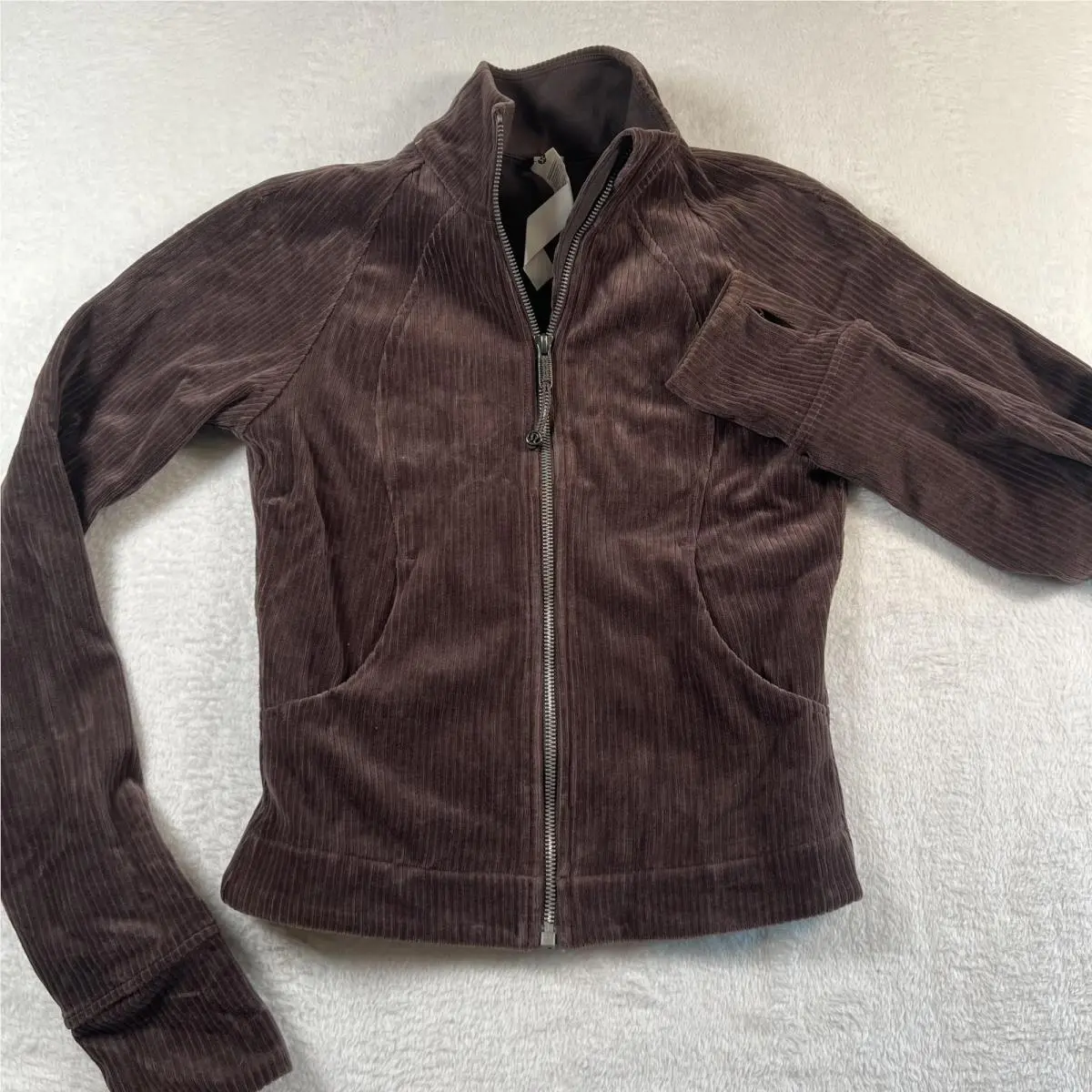 Lululemon Scuba Track Jacket Womens 2 Brown Corduroy Full Zip Thumbholes Yoga