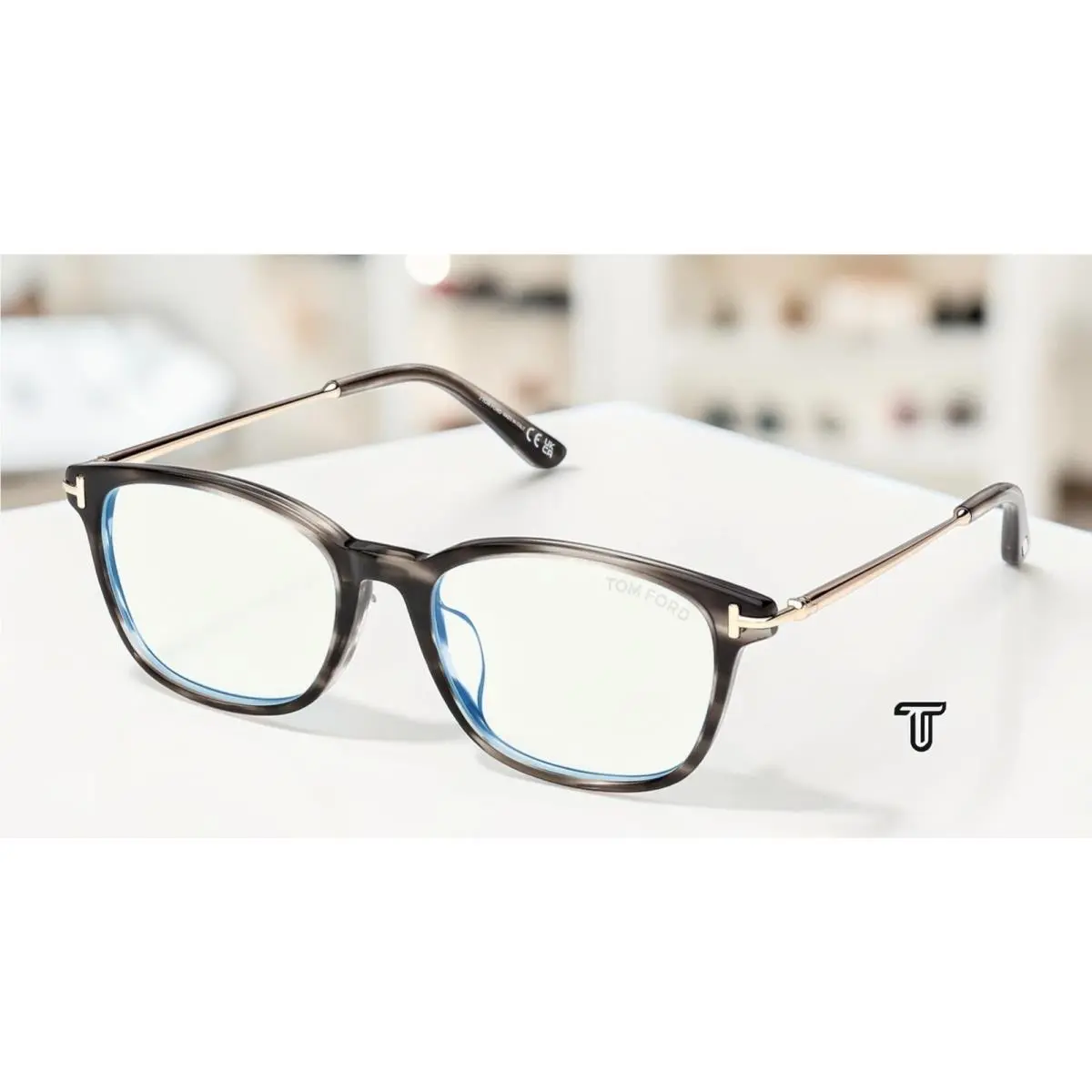 Tom Ford FT6105 D B 055 Square Coloured Havana Clear Lens 54mm Unisex Eyeglasses