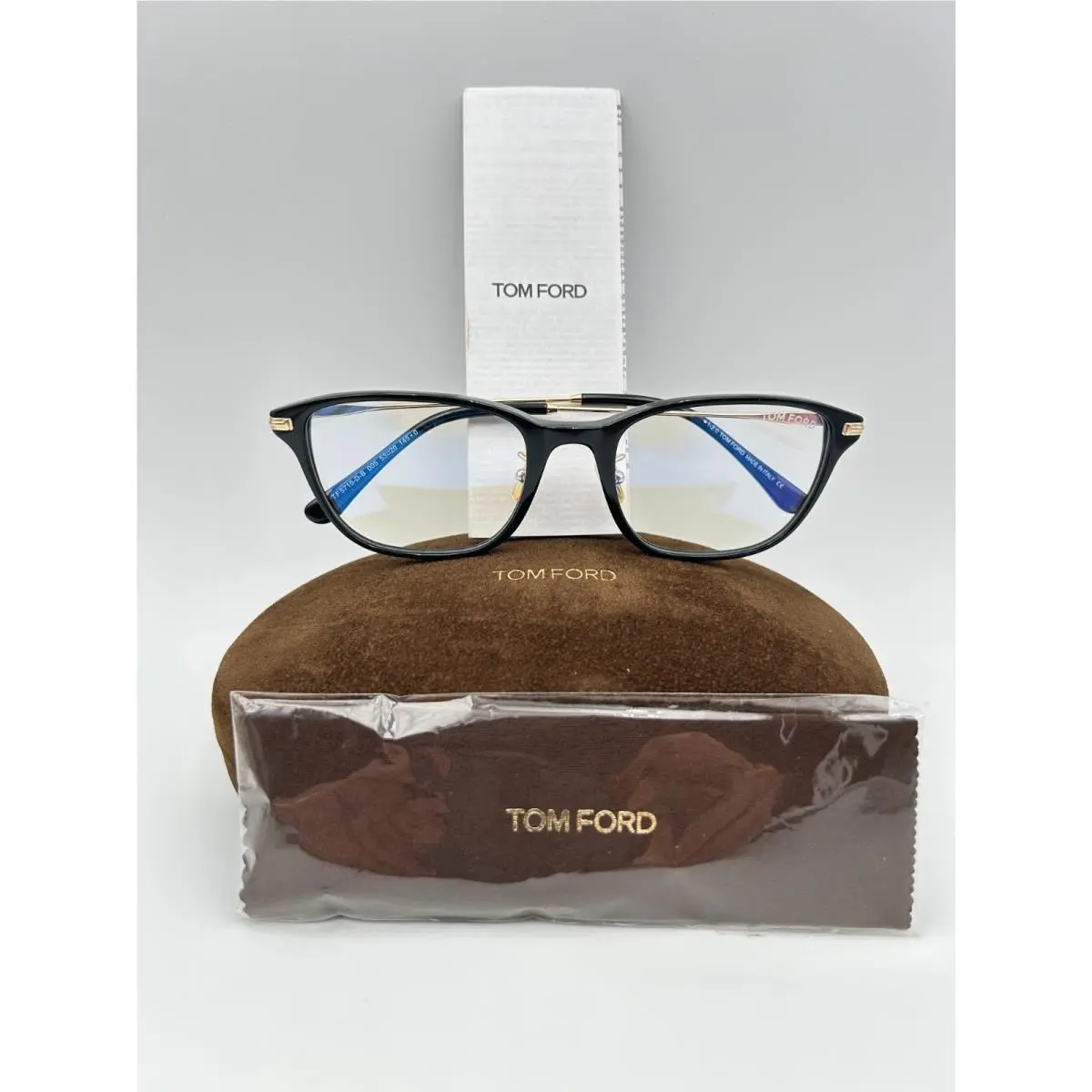 Tom Ford Eyeglasses TF 5715 D B 005 Black Gold 53 20 145 Sqaure Blue Light