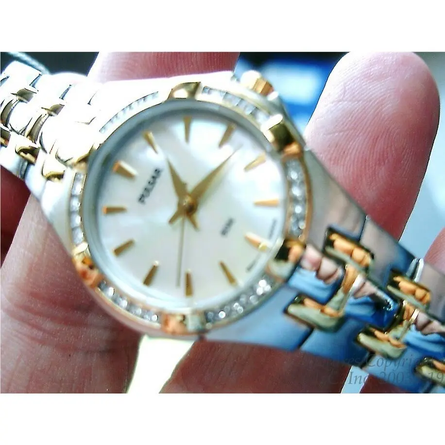 Dlx Boxed 2 Tone Gold/silver PTC536 Pulsar BY Seiko Watch+heart Pendant Set