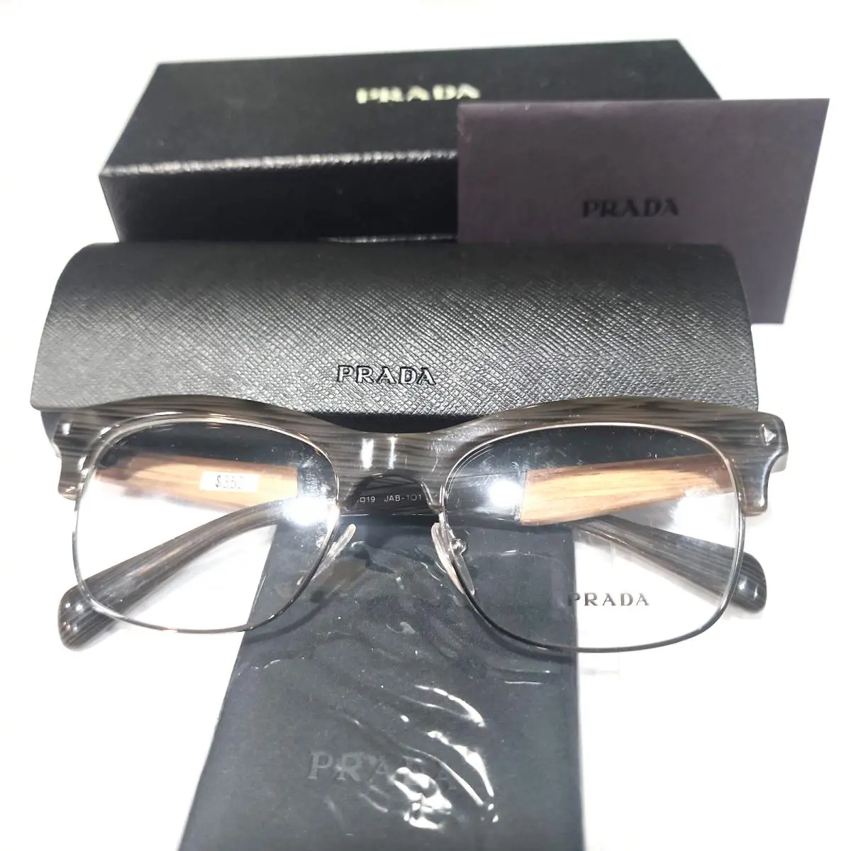 Prada VPR22O JAB-101 Brown Wood Square Unisex Eyeglasses 54-19 145 Case Box