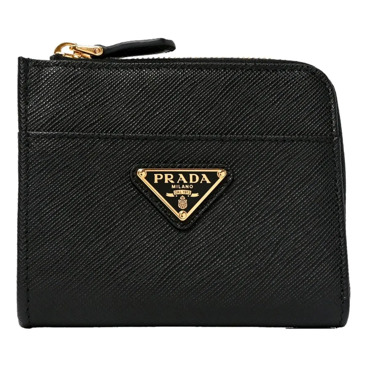 Prada Saffiano Nero Black Triangle Logo Zipper Card Holder Wallet