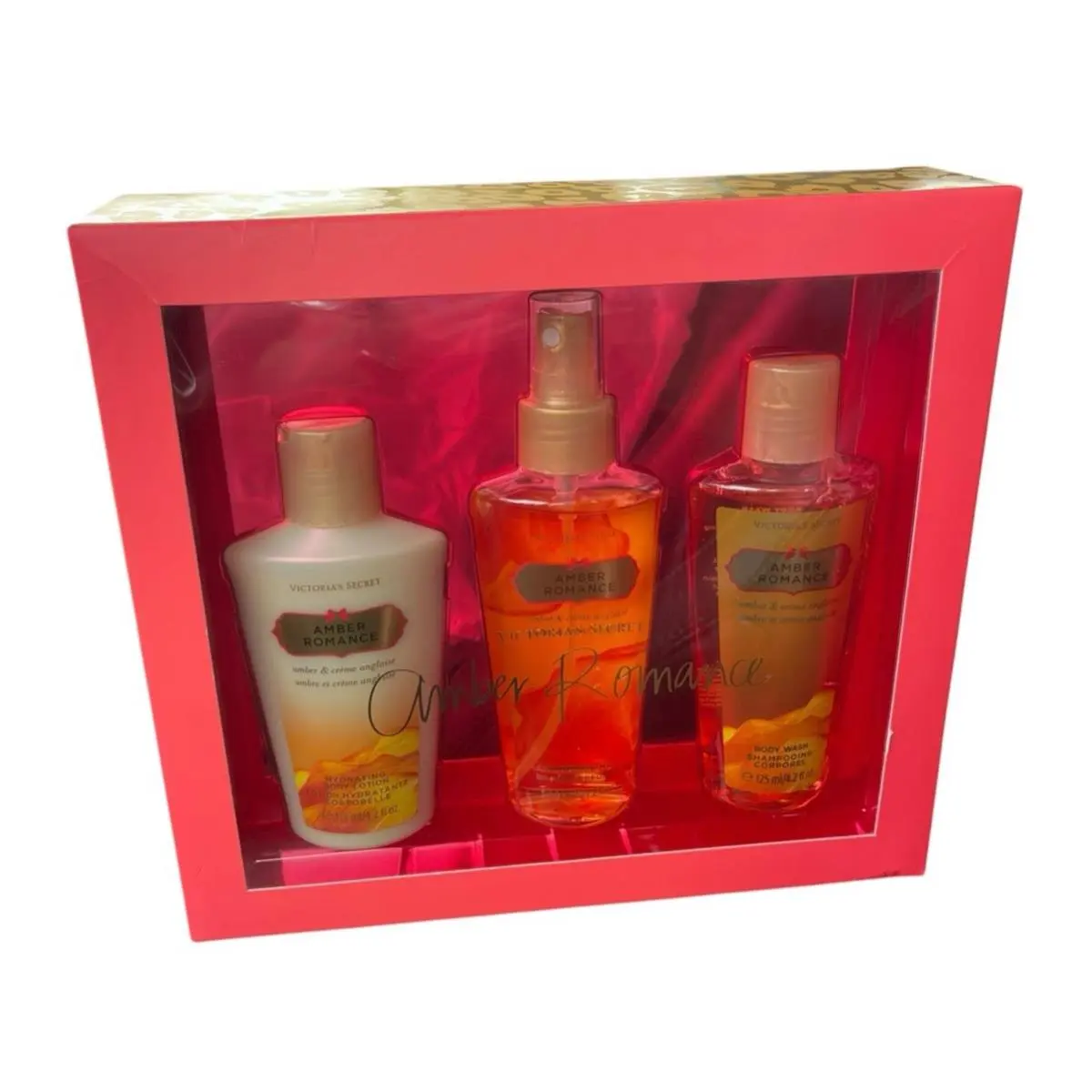 Vintage Victoria`s Secret Amber Romance Gift Set Lotion Mist Body Wash 4.2oz