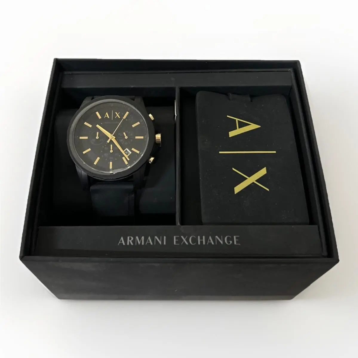 Armani Exchange Mens Black Gold Watch
