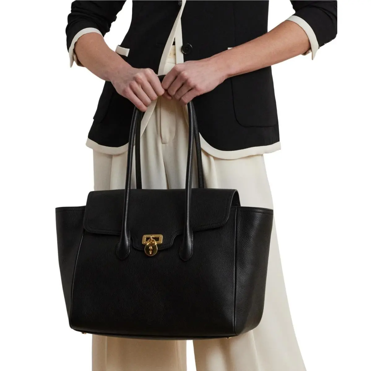Lauren Ralph Lauren Pebbled Leather Tanner Satchel Women`s Extra-large Black