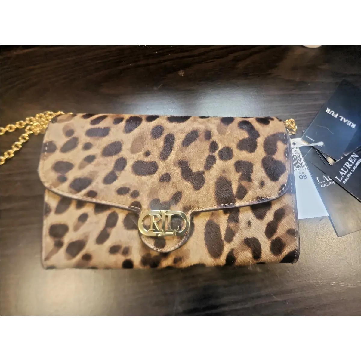 Ralph Lauren Leopard Print Pony Hair Crossbody Adair Purse Clutch