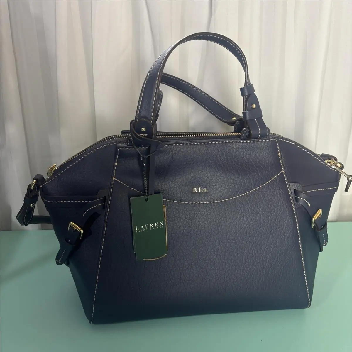 Ralph Lauren Black Satchel Horse Bit Gold Hardware Satchel Handbag