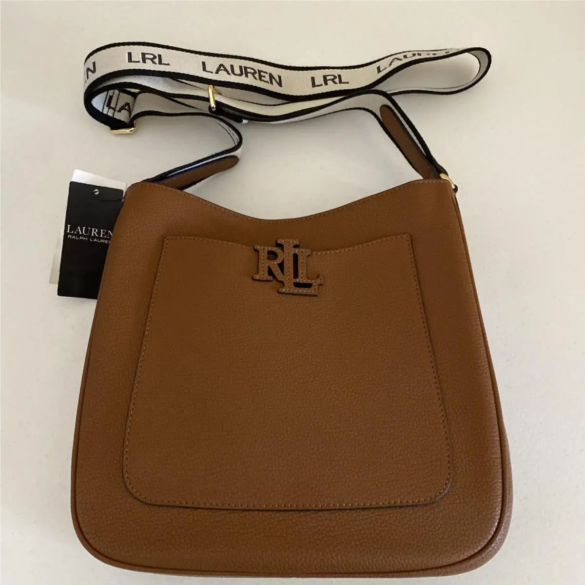 Lauren Ralph Lauren Lauren Tan Cameryn Pebbled Leather Large Cross-body Bag