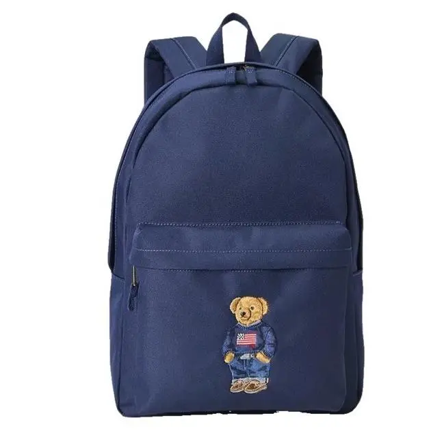 Polo Ralph Lauren Bear Backpack Blue Laptop School Travel Book Canvas Bag