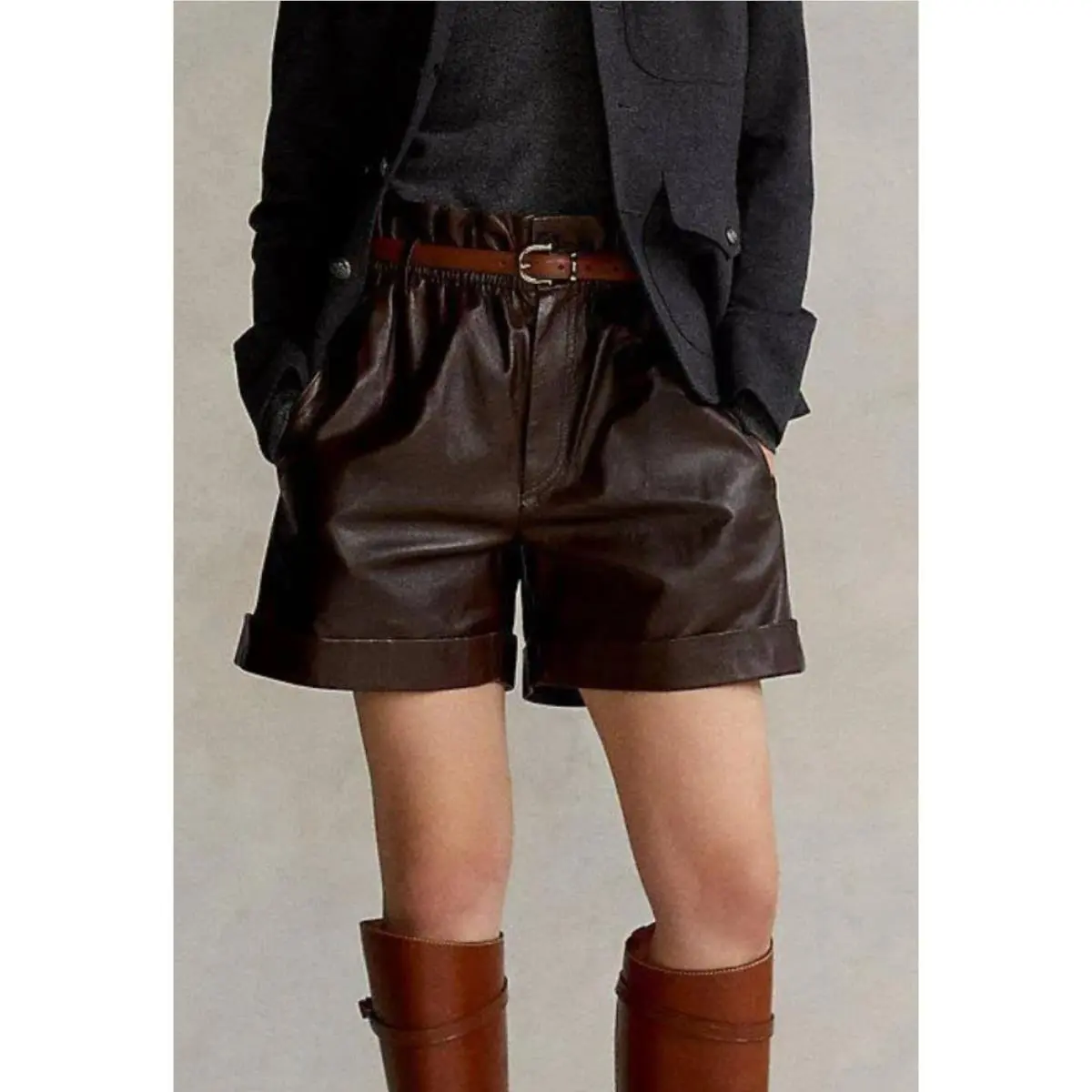 Polo Ralph Lauren Lamb Leather Paperbag Shorts Size 6 High Waisted