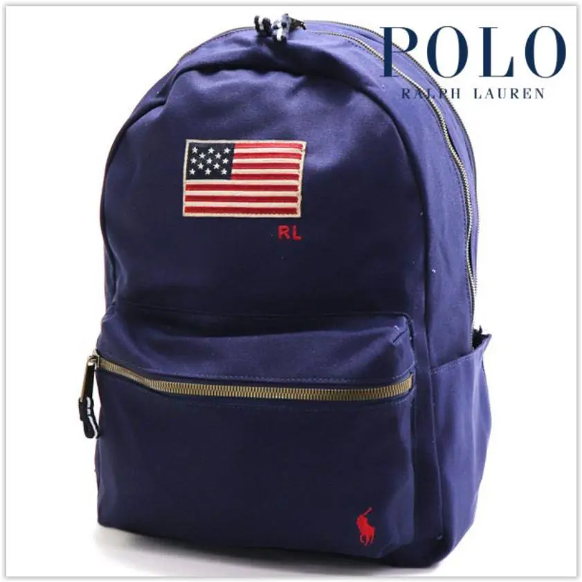 Polo Ralph Lauren Usa Flag Canvas Backpack Navy Blue Laptop Sleeve Unisex