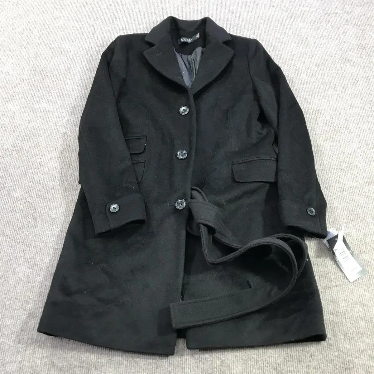 Lauren Ralph Lauren Wool Coat Womens 6P Petite Black Single Breasted Mid Length