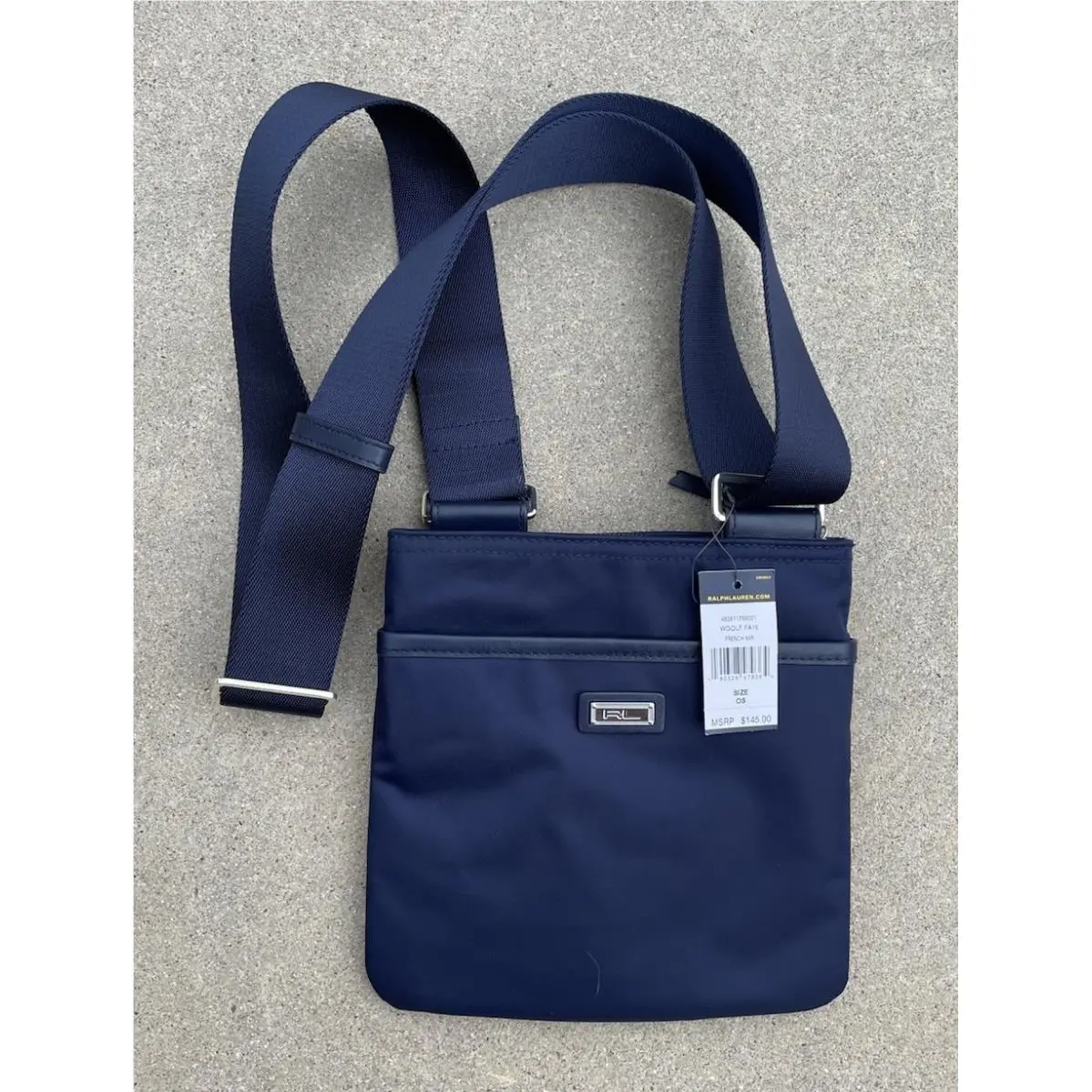 Polo Golf Ralph Lauren 8” Nylon W/leather Trim Crossbody Bag French Navy