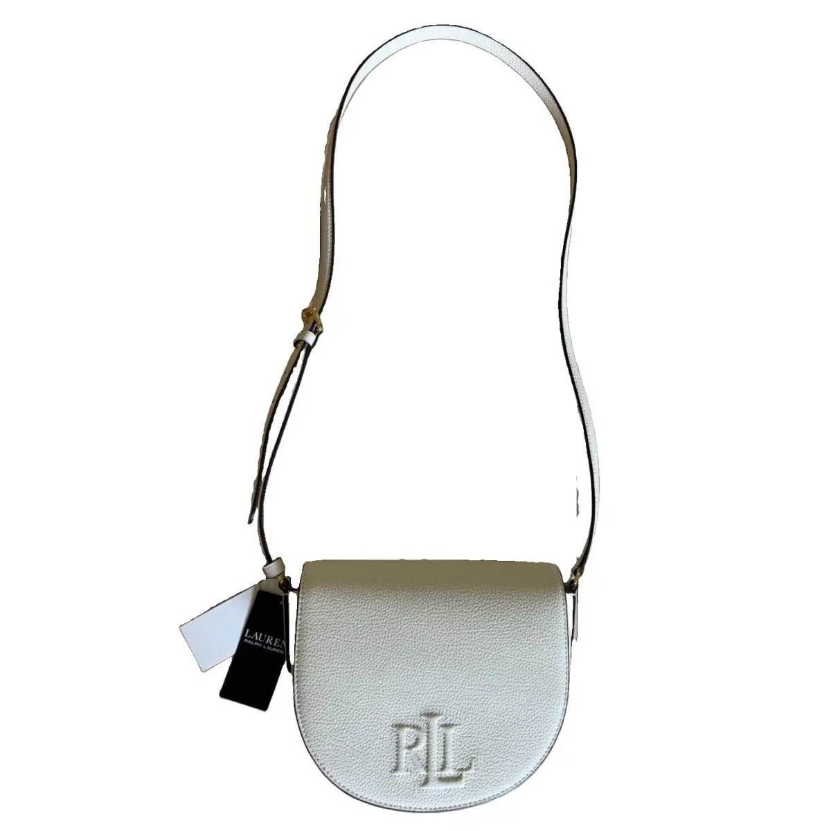 Lauren Ralph Lauren Leather Medium Crossbody Saddle Bag In Cream Color