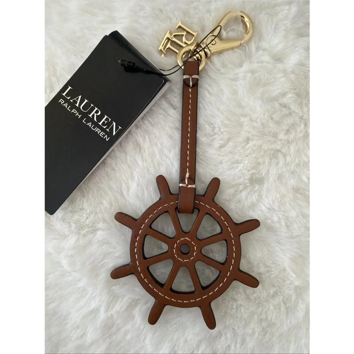 Lauren Ralph Lauren Wheel Logo Leather Charm Tan