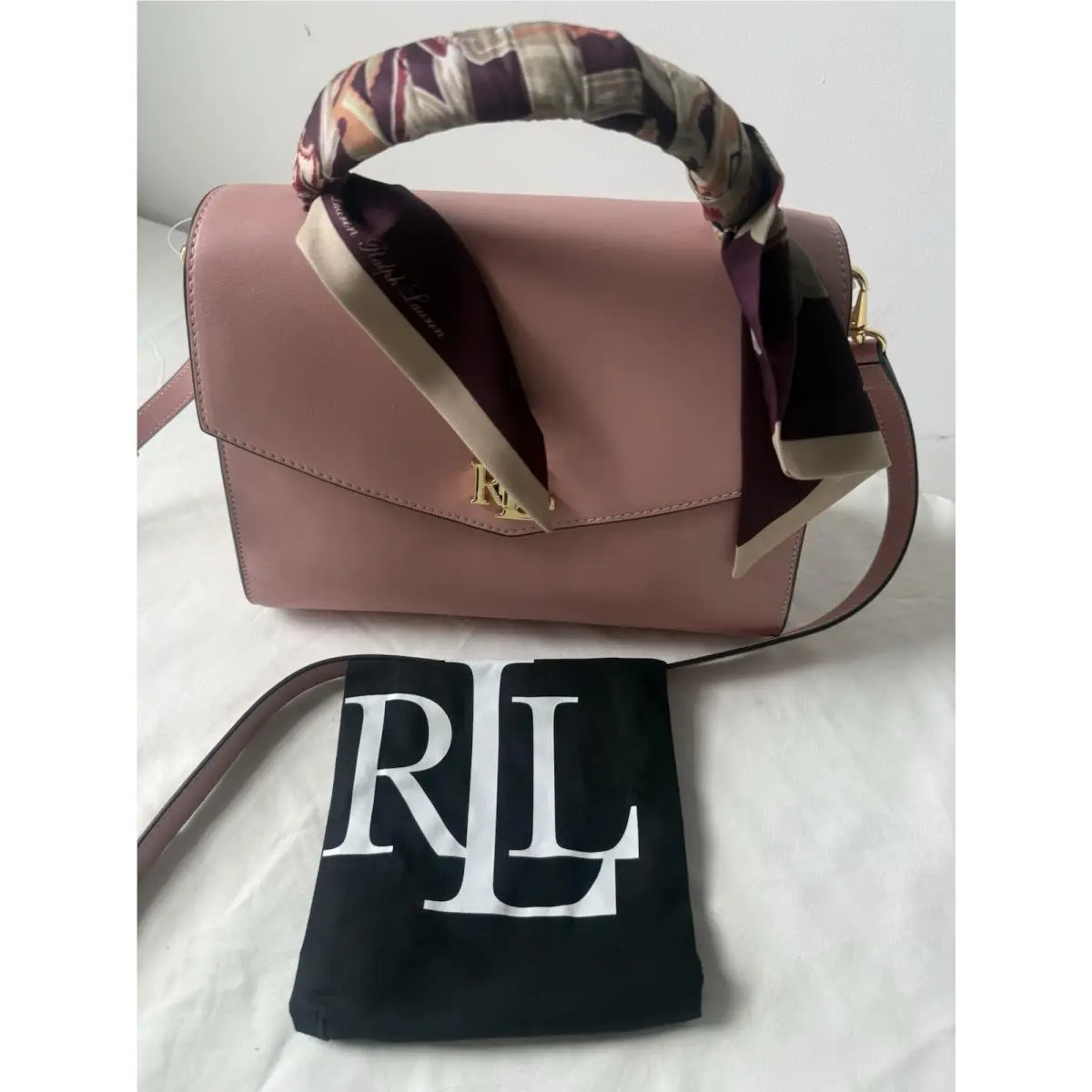 Lauren Ralph Lauren Scarf-trim Leather Medium Farrah Satchel Handbag Pink