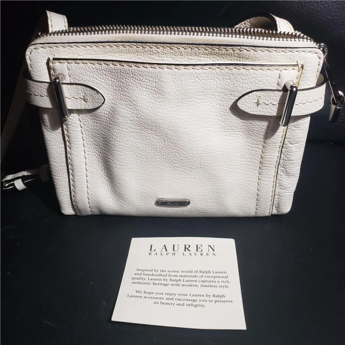 Ralph Lauren White Lrl Gladstone DB Zip Crossbody Purse - Vanilla