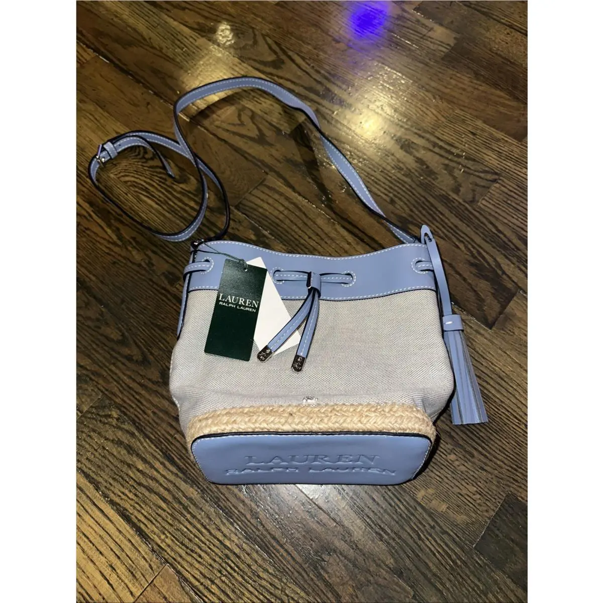 Lauren Ralph Lauren Andie Canvas Espadrille Bucket Bag Blue Crossbody