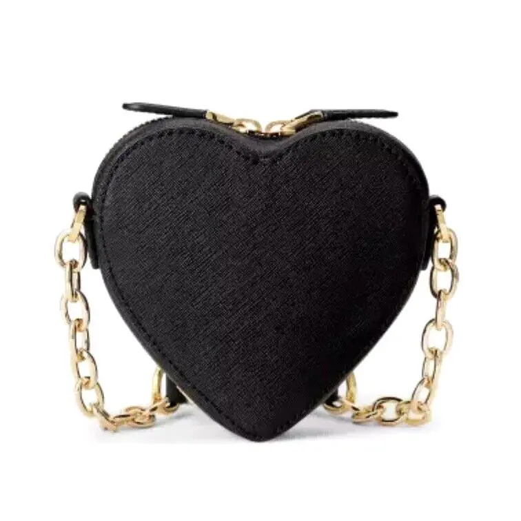 Ralph Lauren Love Shack Small Leather Heart Crossbody Purse Black