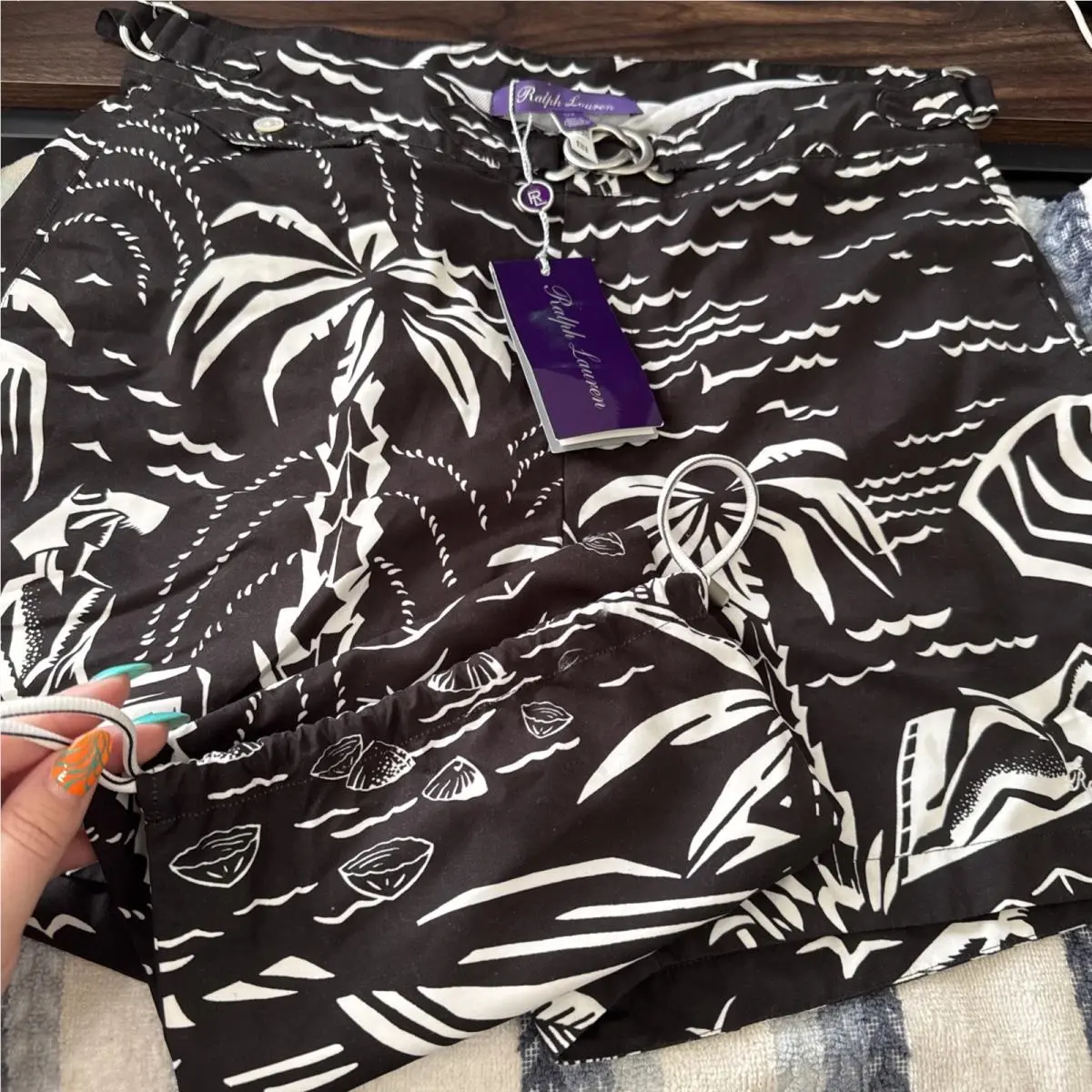 Ralph Lauren Purple Label SZ Small Tropical Palm Tree Swim Trunks W Bag