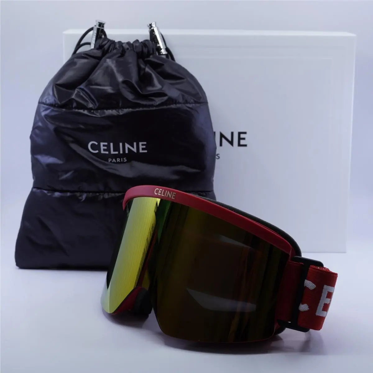 CL40302U Ski Mask 67C Matte Red/gold Mirror 0-0-0 Sunglasses by Celine