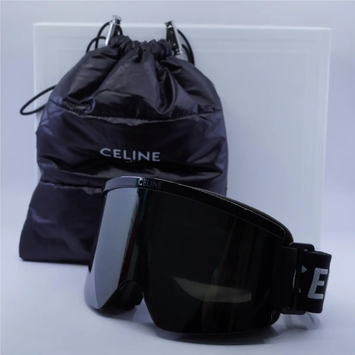 CL40302U Ski Mask 01C Shiny Black/grey Smoke Mirror 0-0-0 Sunglasses by Celine