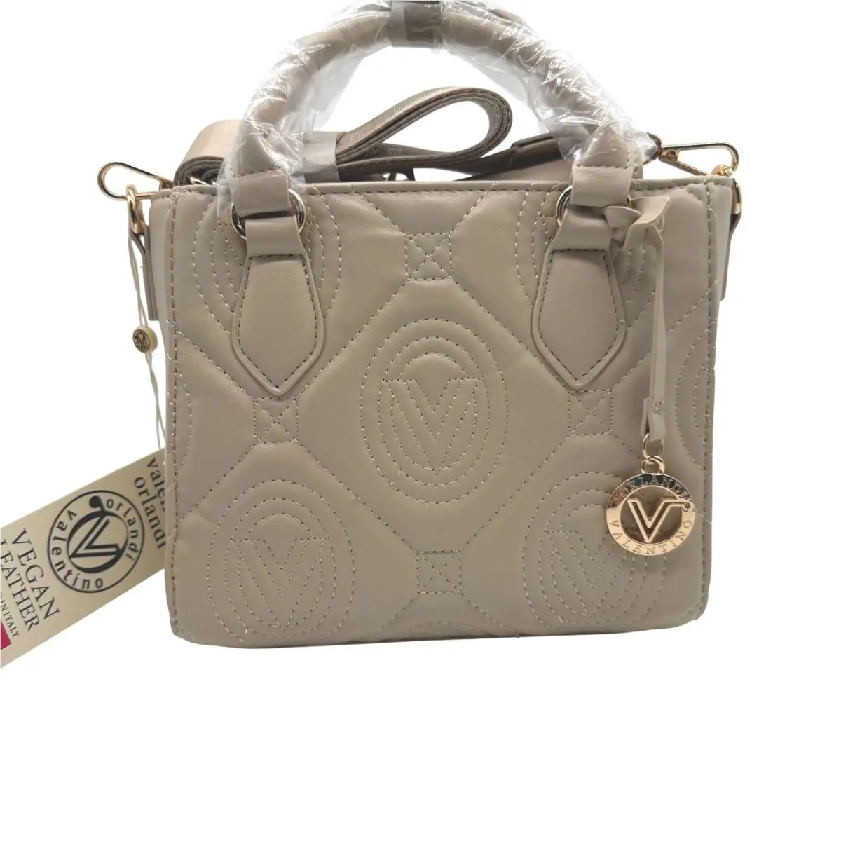 Valentino Orlandi Handbag Vegan Leather Light Taupe Crossbody Retail