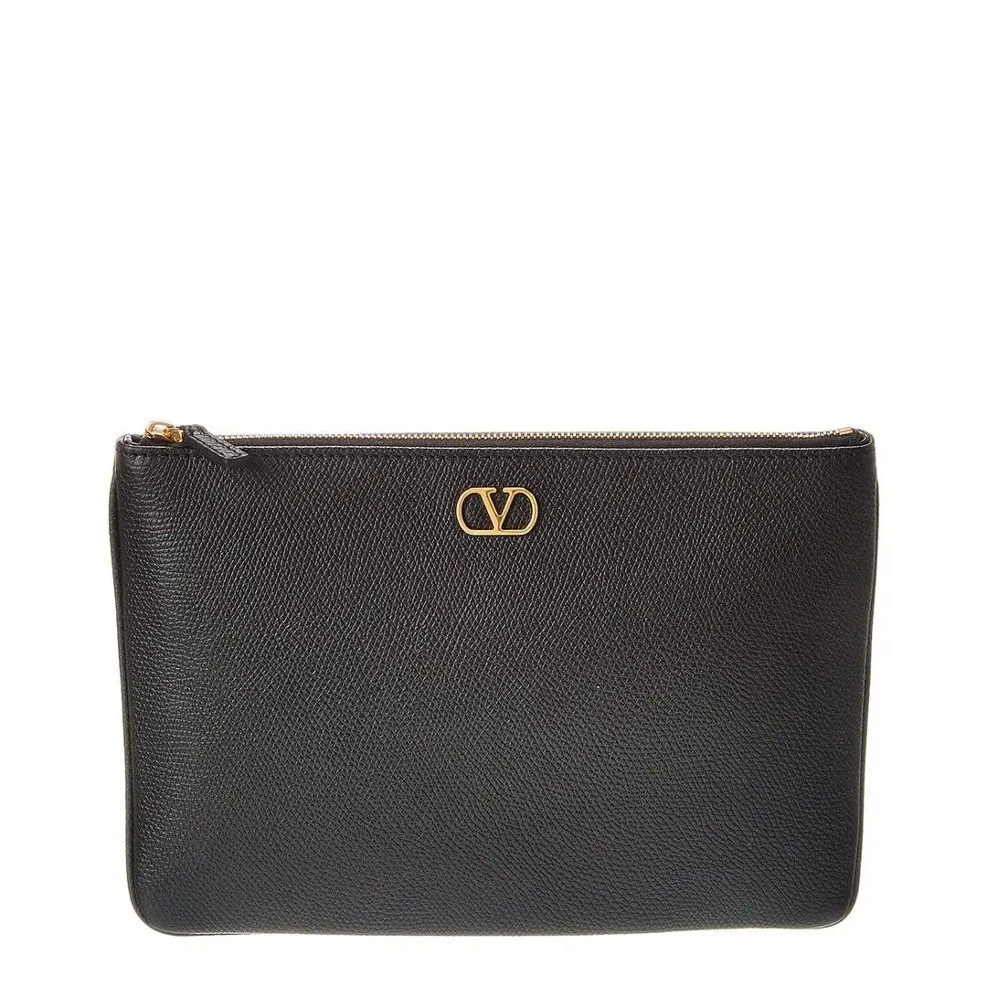 Valentino Vlogo Signature Leather Pouch Women`s Black