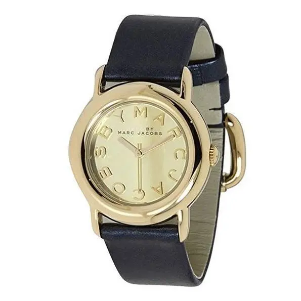 Marc Jacobs Marci Mirror Dial Gold Tone Navy Leather Band Watch MBM1221