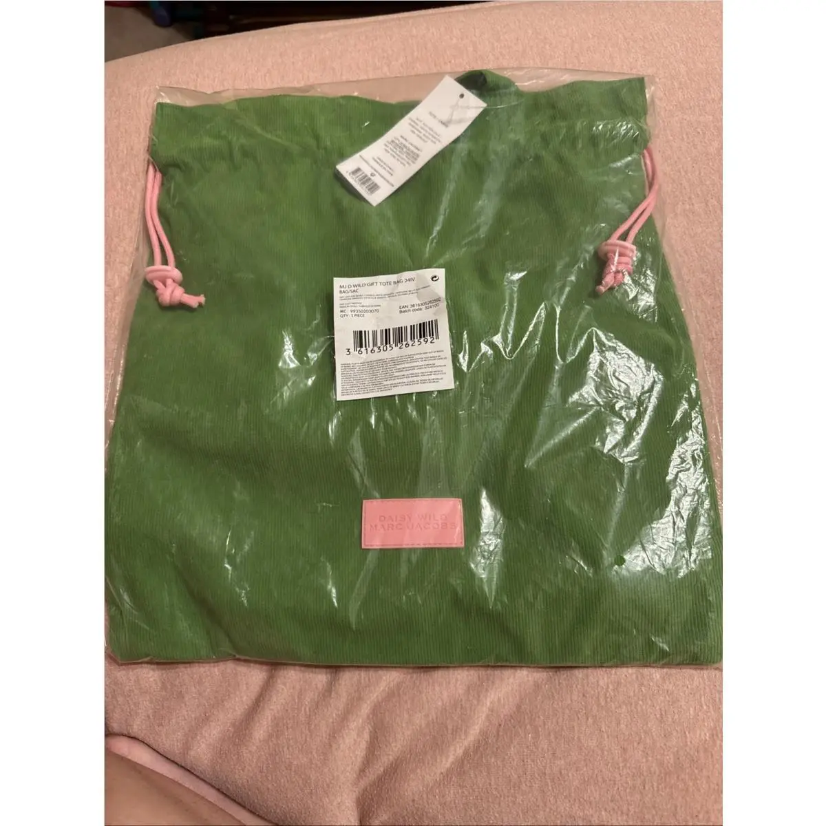 Marc Jacobs Daisy Wild Tote Bag Green Corduroy Floral Liner Reversible Big