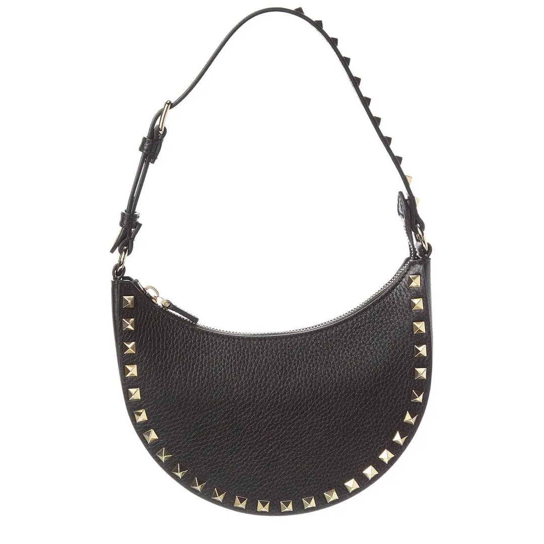 Valentino Rockstud Mini Grainy Leather Hobo Bag Women`s Black