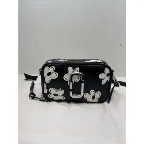 Marc Jacobs The Snapshot Daisy Leather Crossbody Bag Black White Flowers