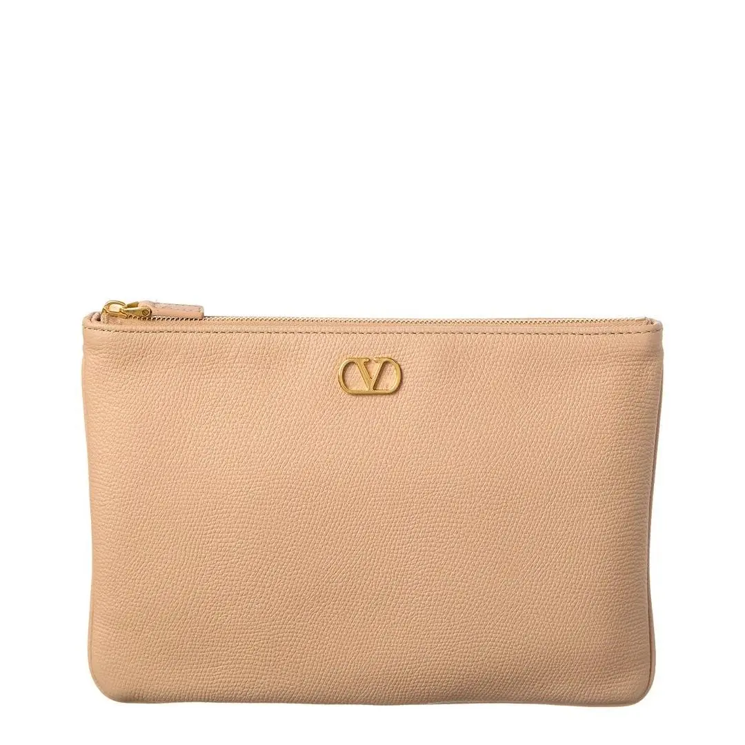 Valentino Vlogo Signature Leather Pouch Women`s Beige