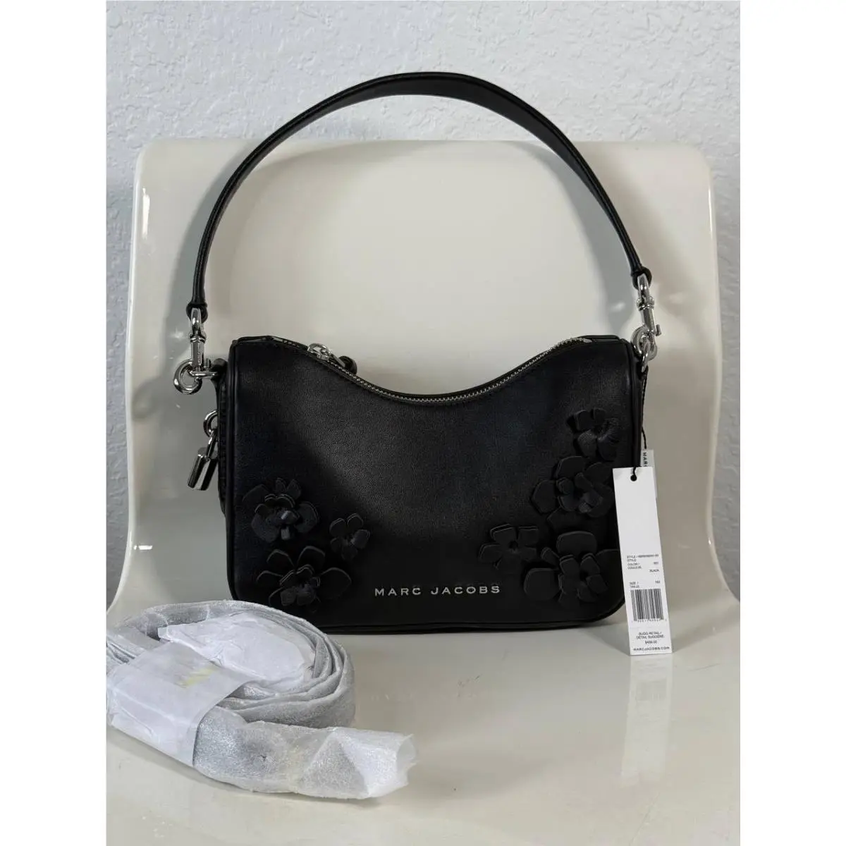 Marc Jacobs The J Marc Shoulder Bag Black Floral Applique OS