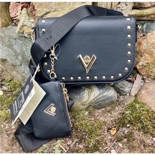 Valentino Orlandi Italy Black Crossbody Bag W/ Coin Purse Vegan Leather
