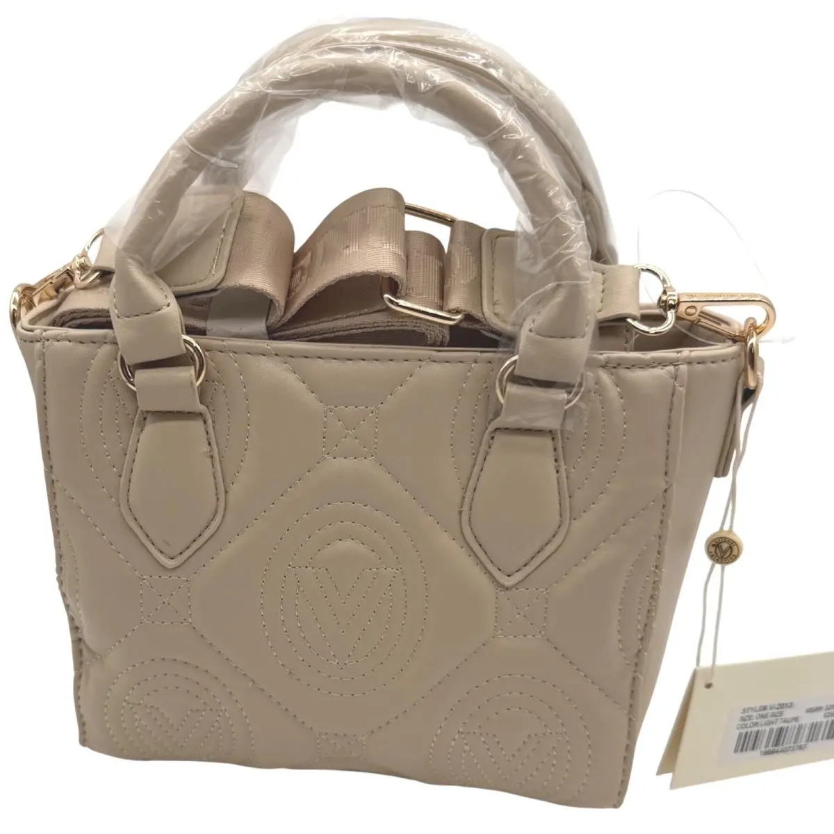 Valentino Orlandi Vegan Leather Quilted Satchel Crossbody Bag Beige