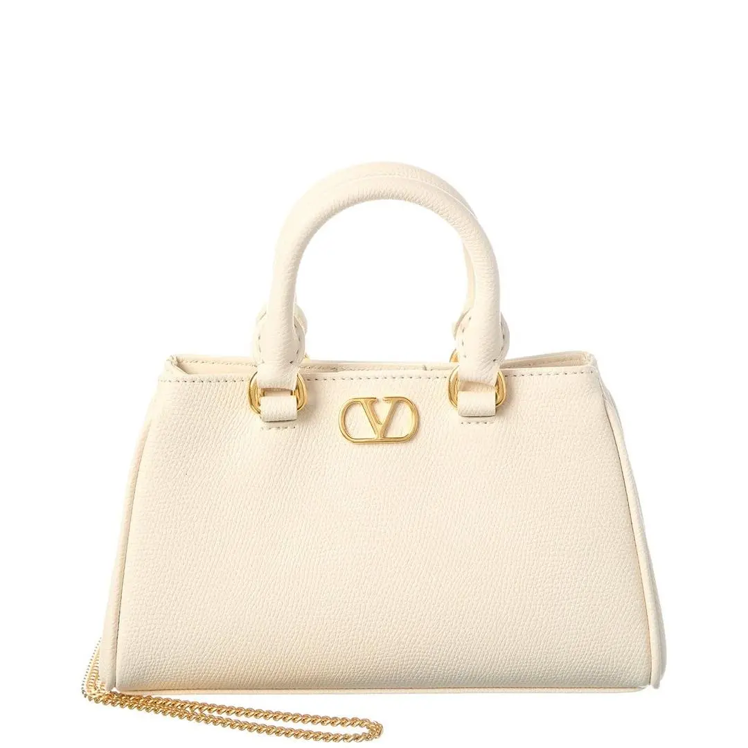 Vlogo Signature Mini Leather Clutch Women`s Beige by Valentino