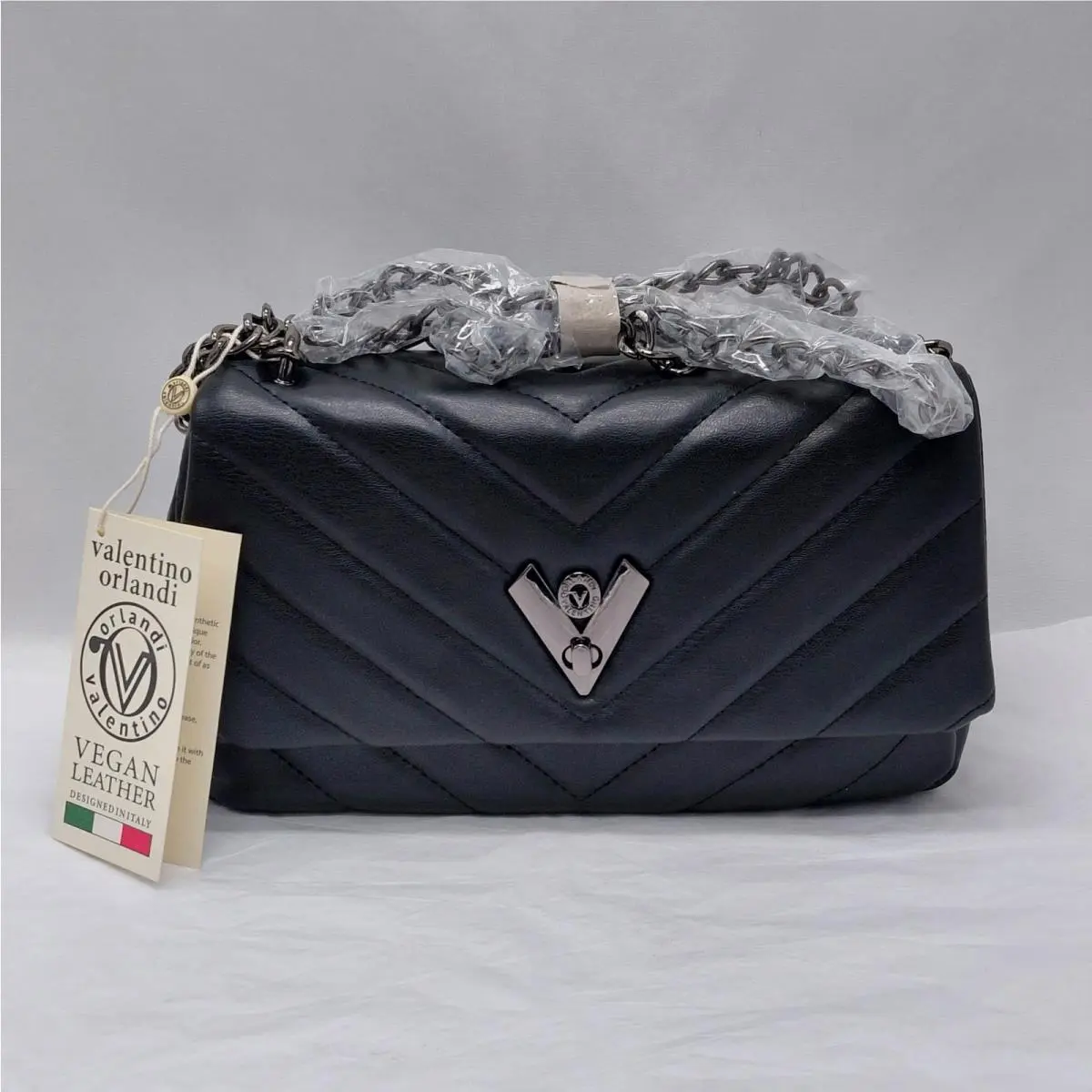 Valentino Orlandi Crossbody Bag Black Quilted Vegan Leather Purse