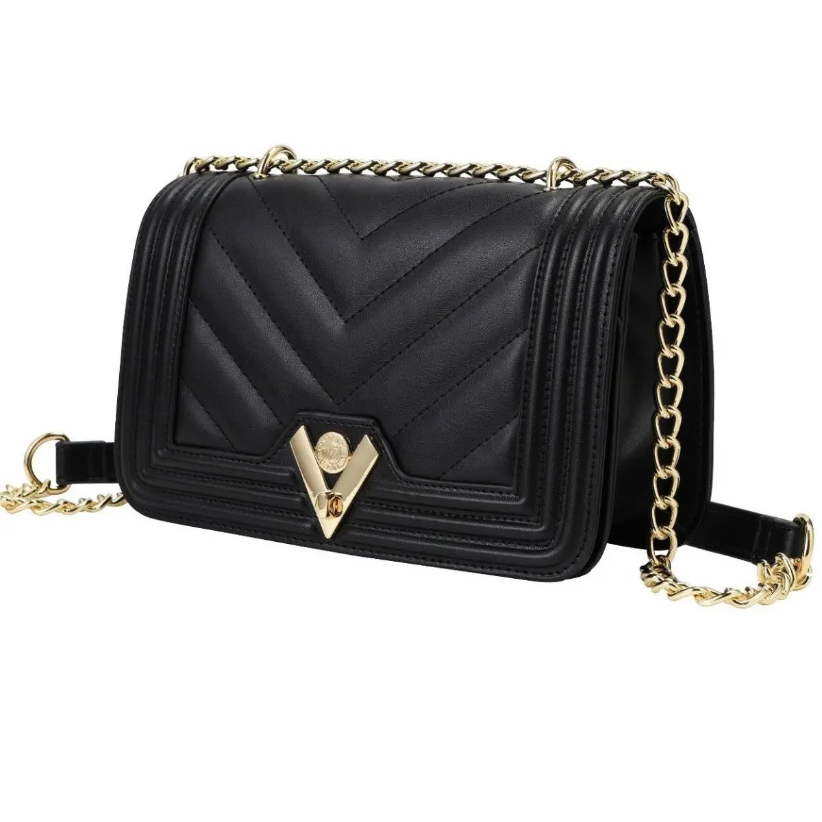 Valentino Orlandi Black Quilted Vegan Leather Crossbody Turn Lock Bag