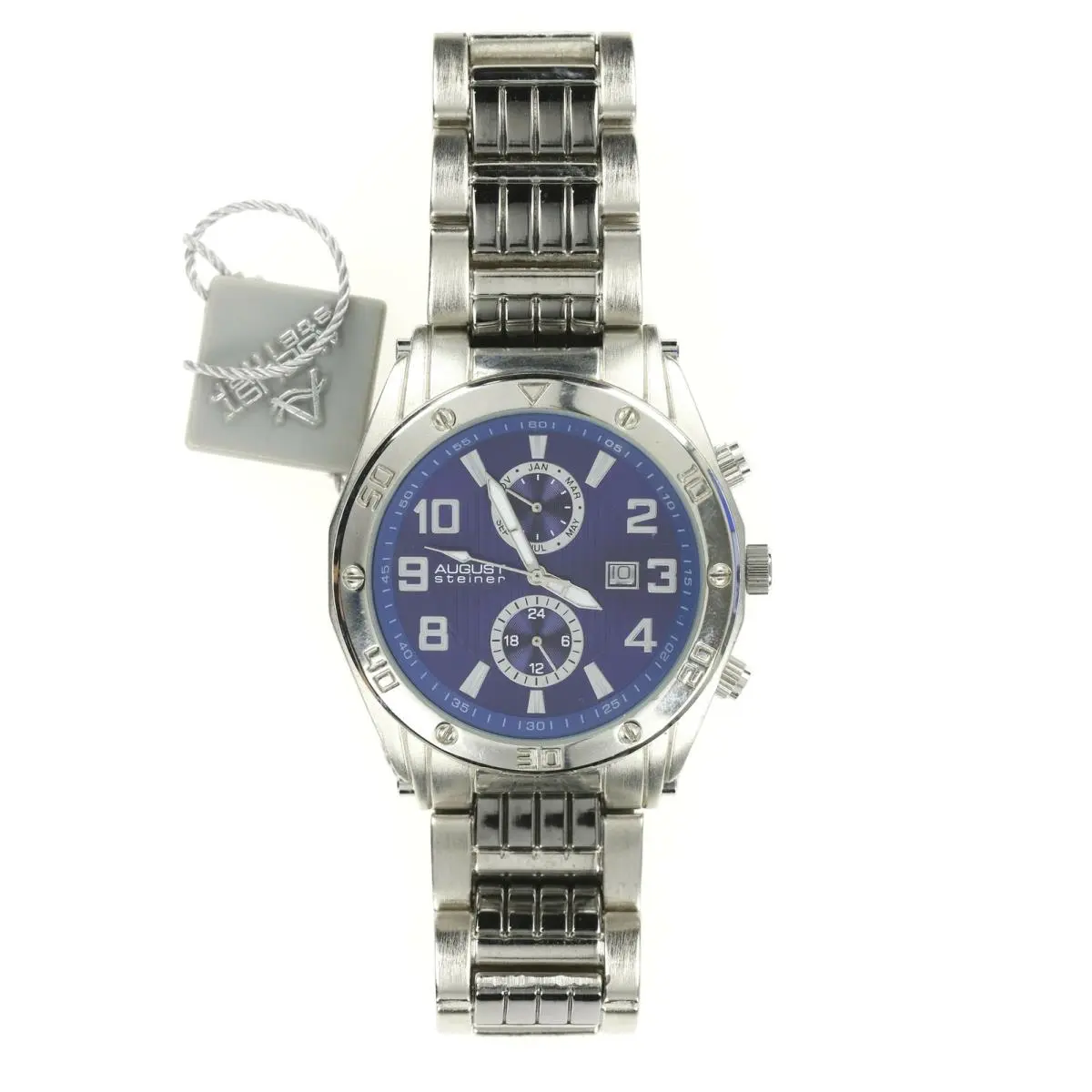 194833 Men`s Blue Dial Silver Bracelet Watch by August Steiner