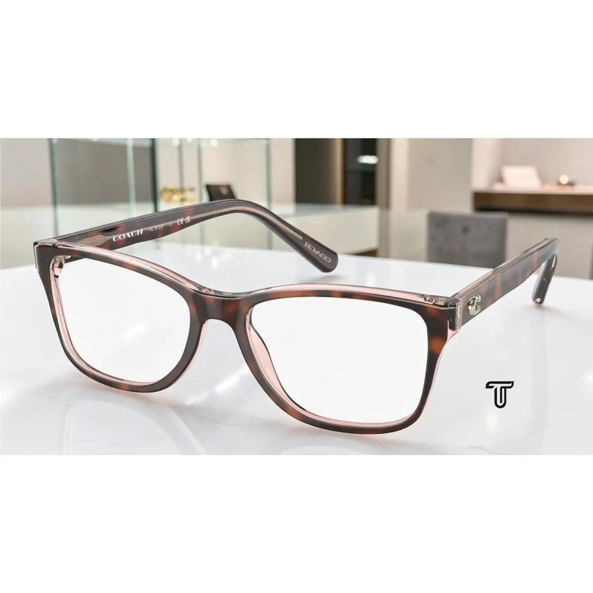 Coach HC6129 5727 Tortoise On Transparent Pink Demo Lens 54mm Women`s Eyeglasses