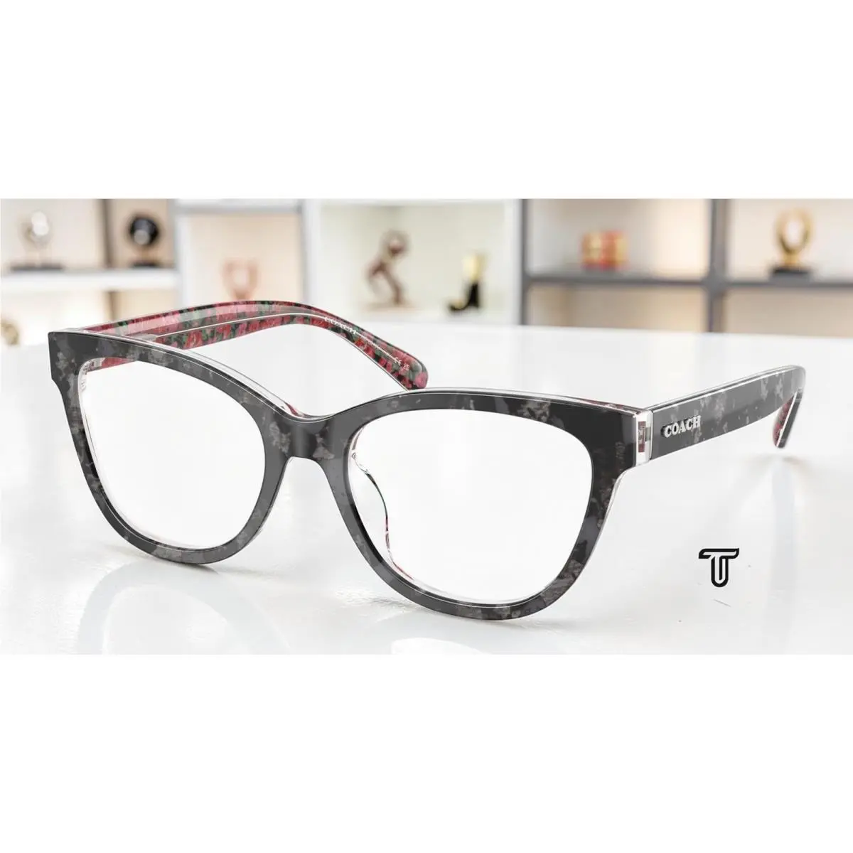 Coach HC6249U 5856 Black Tortoise Pink Floral Demo Lens 53 mm Women`s Eyeglasses