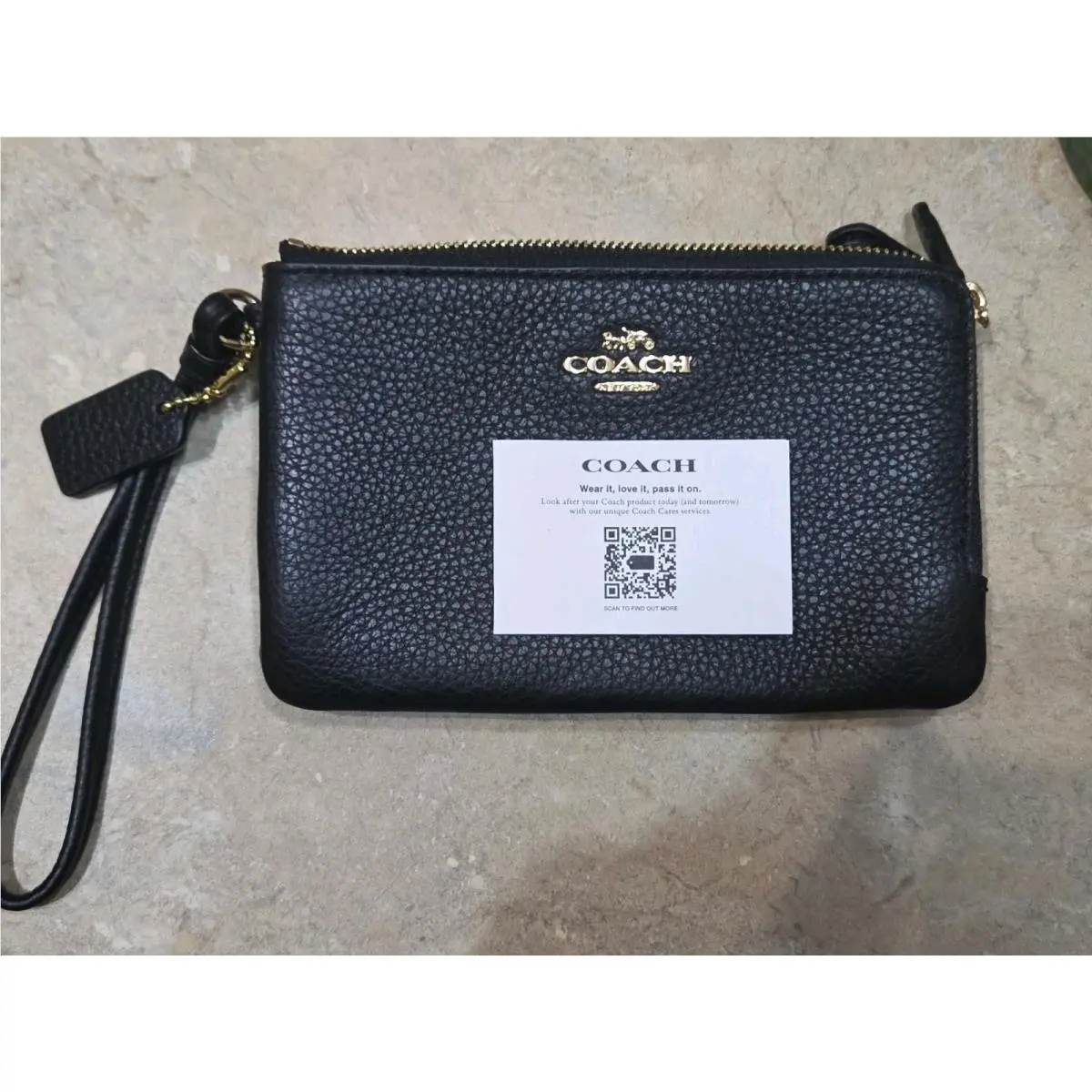 Coach Black Double Zip Wristlet Wallet w/ Wrist Strap Credit Card Slots