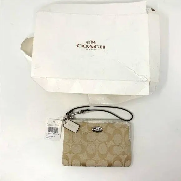 Coach Corner Zip Wristlet Wallet Signature Print Logo