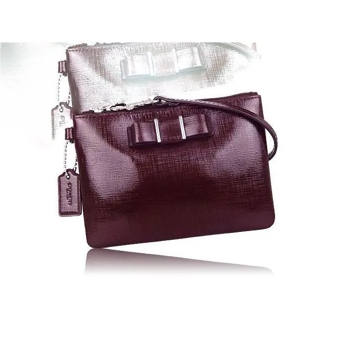Coach Darcy Patent Leather Bow Small In Sherry F52137 Sherry- Burgundy Wristlet