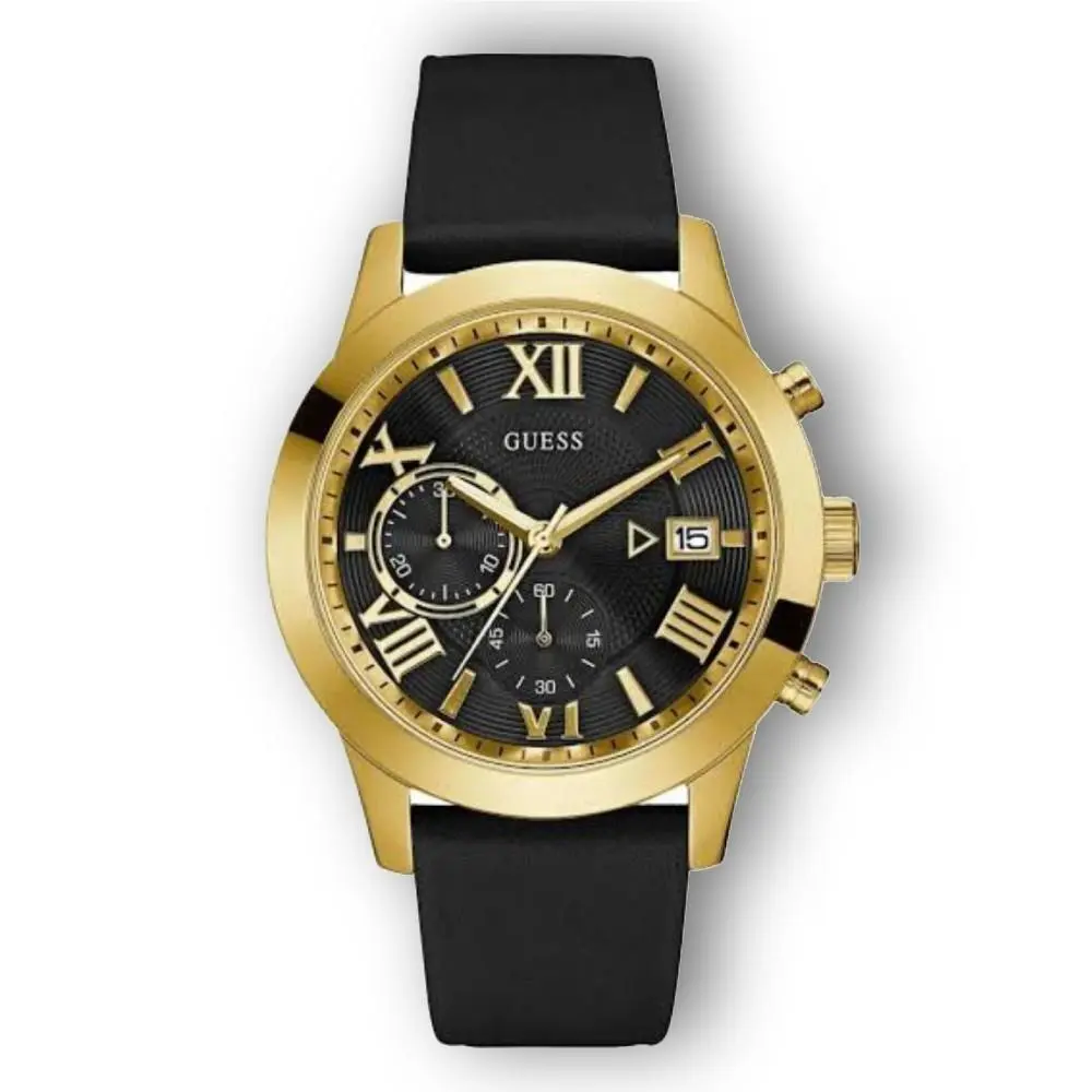 Guess Men`s Black Leather Watch U0669G4